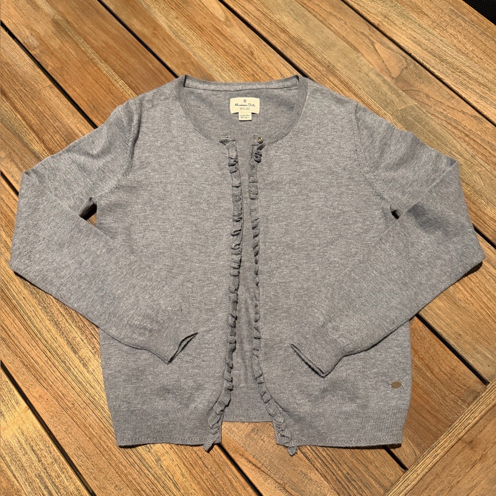 Massimo Dutti Gray Ruffled Kids Sweater, 97% cotton, 3% cashmere, 11-12 yrs
